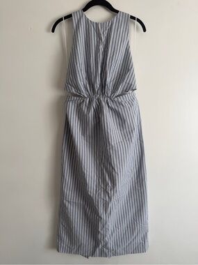 J. Crew Striped Open Back Midi Dress in Blue and White